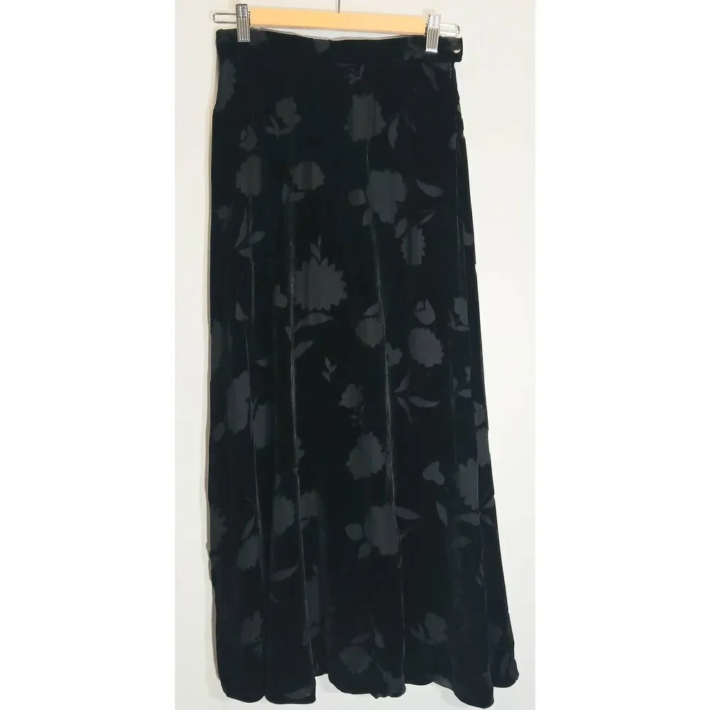 Jones New York Womens size 6 long maxi skirt velvet black silk whimsigoth y2k